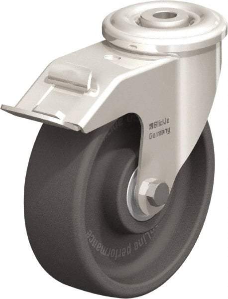Blickle - 5" Diam x 1-9/16" Wide x 5-7/8" OAH Hollow Kingpin Mount Swivel Caster with Brake - Heat-Resistant Nylon, 330 Lb Capacity, Ball Bearing, Hollow Kingpin Stem - USA Tool & Supply