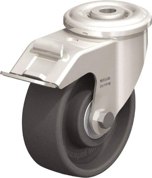 Blickle - 4" Diam x 1-1/2" Wide x 4-59/64" OAH Hollow Kingpin Mount Swivel Caster with Brake - Heat-Resistant Nylon, 330 Lb Capacity, Ball Bearing, Hollow Kingpin Stem - USA Tool & Supply