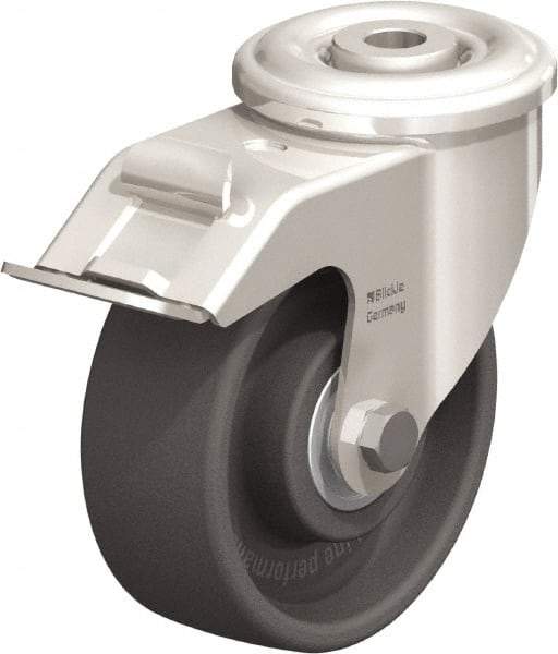 Blickle - 4" Diam x 1-1/2" Wide x 4-59/64" OAH Hollow Kingpin Mount Swivel Caster with Brake - Heat-Resistant Nylon, 330 Lb Capacity, Ball Bearing, Hollow Kingpin Stem - USA Tool & Supply