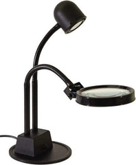 Electrix - 7 Volt, LED, Machine Light - Weighted for Desk, 7 Ft. Cord, 1.75x Magnification, 5 Inch Light Diameter, Black - USA Tool & Supply