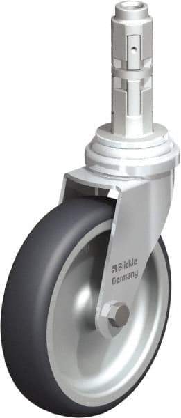 Blickle - 4" Diam x 63/64" Wide x 4-7/8" OAH Metal Expander Mount Swivel Caster - Rubber Elastomer (TPE), 154 Lb Capacity, Plain Bore Bearing, Metal Expander Stem - USA Tool & Supply