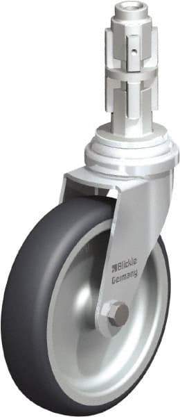 Blickle - 4" Diam x 63/64" Wide x 4-7/8" OAH Metal Expander Mount Swivel Caster - Rubber Elastomer (TPE), 154 Lb Capacity, Plain Bore Bearing, Metal Expander Stem - USA Tool & Supply