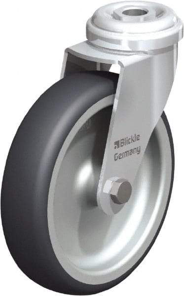 Blickle - 4" Diam x 63/64" Wide x 4-49/64" OAH Hollow Kingpin Mount Swivel Caster - Rubber Elastomer (TPE), 154 Lb Capacity, Plain Bore Bearing, Hollow Kingpin Stem - USA Tool & Supply