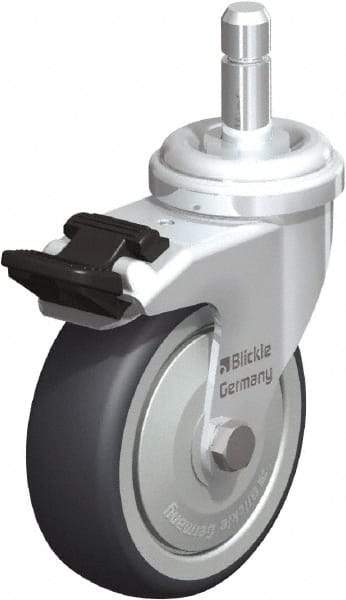 Blickle - 3" Diam x 63/64" Wide x 3-55/64" OAH Stem Mount Swivel Caster with Brake - Rubber Elastomer (TPE), 165 Lb Capacity, Ball Bearing, Friction Stem - USA Tool & Supply