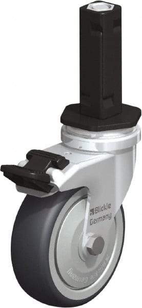 Blickle - 3" Diam x 63/64" Wide x 4" OAH Stem Mount Swivel Caster with Brake - Rubber Elastomer (TPE), 165 Lb Capacity, Ball Bearing, Square Stem - USA Tool & Supply