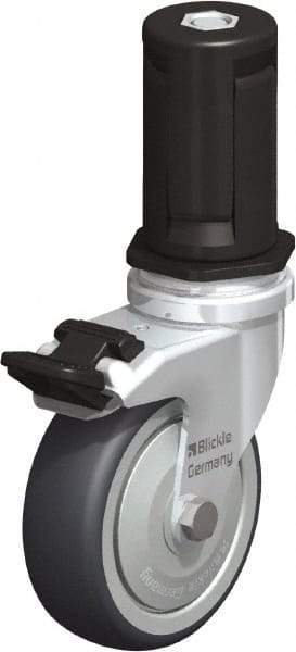 Blickle - 3" Diam x 63/64" Wide x 4" OAH Stem Mount Swivel Caster with Brake - Rubber Elastomer (TPE), 165 Lb Capacity, Ball Bearing, Round Stem - USA Tool & Supply