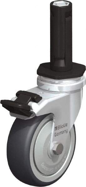 Blickle - 3" Diam x 63/64" Wide x 4" OAH Stem Mount Swivel Caster with Brake - Rubber Elastomer (TPE), 165 Lb Capacity, Ball Bearing, Round Stem - USA Tool & Supply