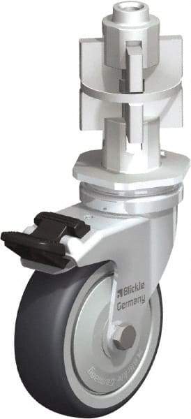 Blickle - 3" Diam x 63/64" Wide x 4" OAH Metal Expander Mount Swivel Caster with Brake - Rubber Elastomer (TPE), 165 Lb Capacity, Ball Bearing, Metal Expander Stem - USA Tool & Supply