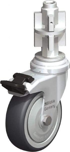 Blickle - 3" Diam x 63/64" Wide x 4" OAH Metal Expander Mount Swivel Caster with Brake - Rubber Elastomer (TPE), 165 Lb Capacity, Ball Bearing, Metal Expander Stem - USA Tool & Supply