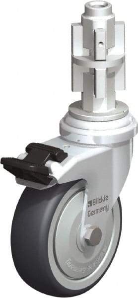 Blickle - 3" Diam x 63/64" Wide x 4" OAH Metal Expander Mount Swivel Caster with Brake - Rubber Elastomer (TPE), 165 Lb Capacity, Ball Bearing, Metal Expander Stem - USA Tool & Supply