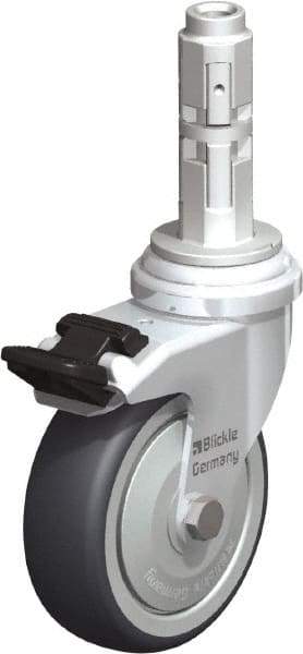 Blickle - 3" Diam x 63/64" Wide x 4" OAH Metal Expander Mount Swivel Caster with Brake - Rubber Elastomer (TPE), 165 Lb Capacity, Ball Bearing, Metal Expander Stem - USA Tool & Supply