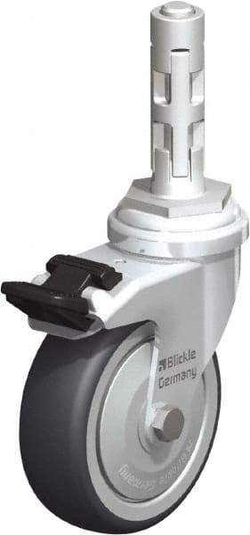 Blickle - 3" Diam x 63/64" Wide x 4" OAH Metal Expander Mount Swivel Caster with Brake - Rubber Elastomer (TPE), 165 Lb Capacity, Ball Bearing, Metal Expander Stem - USA Tool & Supply