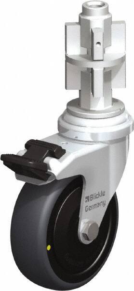 Blickle - 3" Diam x 63/64" Wide x 4" OAH Metal Expander Mount Swivel Caster with Brake - Rubber Elastomer (TPE), 110 Lb Capacity, Ball Bearing, Metal Expander Stem - USA Tool & Supply