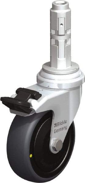 Blickle - 3" Diam x 63/64" Wide x 4" OAH Metal Expander Mount Swivel Caster with Brake - Rubber Elastomer (TPE), 110 Lb Capacity, Ball Bearing, Metal Expander Stem - USA Tool & Supply