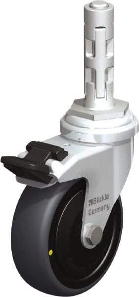 Blickle - 3" Diam x 63/64" Wide x 4" OAH Metal Expander Mount Swivel Caster with Brake - Rubber Elastomer (TPE), 110 Lb Capacity, Ball Bearing, Metal Expander Stem - USA Tool & Supply