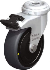 Blickle - 3" Diam x 63/64" Wide x 3-27/32" OAH Hollow Kingpin Mount Swivel Caster with Brake - Rubber Elastomer (TPE), 110 Lb Capacity, Ball Bearing, Hollow Kingpin Stem - USA Tool & Supply
