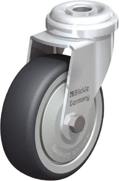 Blickle - 3" Diam x 63/64" Wide x 3-27/32" OAH Hollow Kingpin Mount Swivel Caster - Rubber Elastomer (TPE), 165 Lb Capacity, Ball Bearing, Hollow Kingpin Stem - USA Tool & Supply