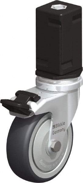 Blickle - 3" Diam x 63/64" Wide x 4" OAH Stem Mount Swivel Caster with Brake - Rubber Elastomer (TPE), 165 Lb Capacity, Ball Bearing, Square Stem - USA Tool & Supply