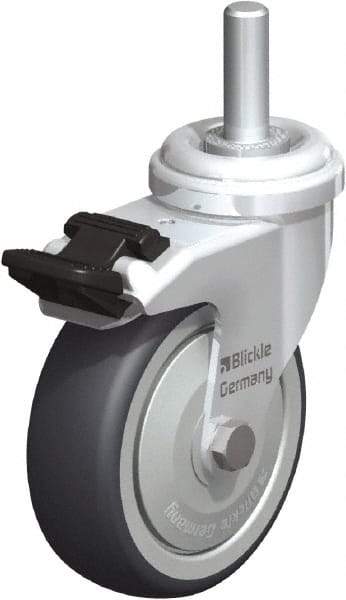 Blickle - 3" Diam x 63/64" Wide x 3-27/32" OAH Stem Mount Swivel Caster with Brake - Rubber Elastomer (TPE), 165 Lb Capacity, Ball Bearing, 3/8 x 1-13/16" Threaded Stem - USA Tool & Supply
