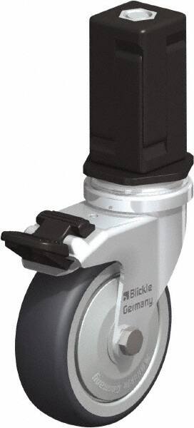 Blickle - 3" Diam x 63/64" Wide x 4" OAH Stem Mount Swivel Caster with Brake - Rubber Elastomer (TPE), 165 Lb Capacity, Ball Bearing, Square Stem - USA Tool & Supply