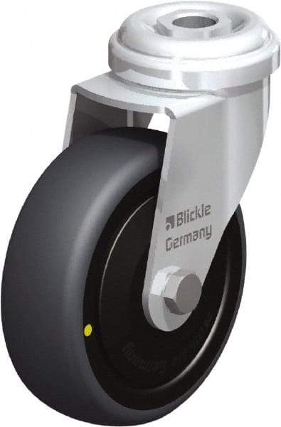 Blickle - 3" Diam x 63/64" Wide x 3-27/32" OAH Hollow Kingpin Mount Swivel Caster - Rubber Elastomer (TPE), 110 Lb Capacity, Ball Bearing, Hollow Kingpin Stem - USA Tool & Supply