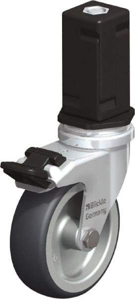 Blickle - 3" Diam x 63/64" Wide x 4" OAH Stem Mount Swivel Caster with Brake - Rubber Elastomer (TPE), 165 Lb Capacity, Plain Bore Bearing, Square Stem - USA Tool & Supply