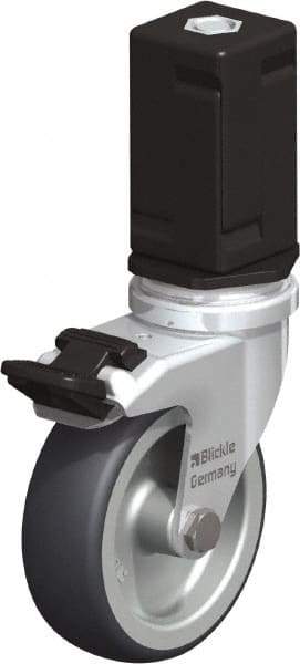 Blickle - 3" Diam x 63/64" Wide x 4" OAH Stem Mount Swivel Caster with Brake - Rubber Elastomer (TPE), 165 Lb Capacity, Plain Bore Bearing, Square Stem - USA Tool & Supply