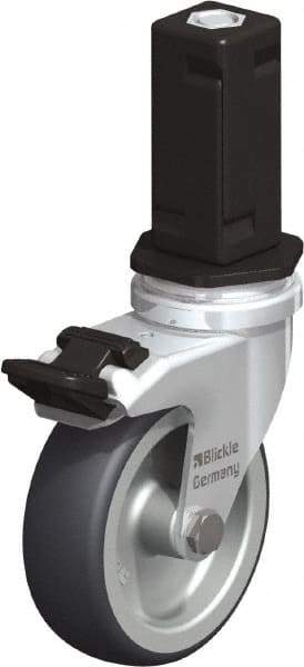 Blickle - 3" Diam x 63/64" Wide x 4" OAH Stem Mount Swivel Caster with Brake - Rubber Elastomer (TPE), 165 Lb Capacity, Plain Bore Bearing, Square Stem - USA Tool & Supply