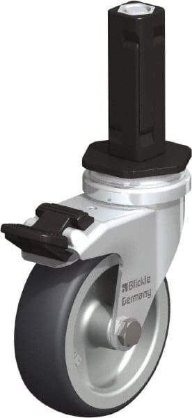 Blickle - 3" Diam x 63/64" Wide x 4" OAH Stem Mount Swivel Caster with Brake - Rubber Elastomer (TPE), 165 Lb Capacity, Plain Bore Bearing, Square Stem - USA Tool & Supply