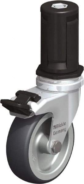 Blickle - 3" Diam x 63/64" Wide x 4" OAH Stem Mount Swivel Caster with Brake - Rubber Elastomer (TPE), 165 Lb Capacity, Plain Bore Bearing, Round Stem - USA Tool & Supply