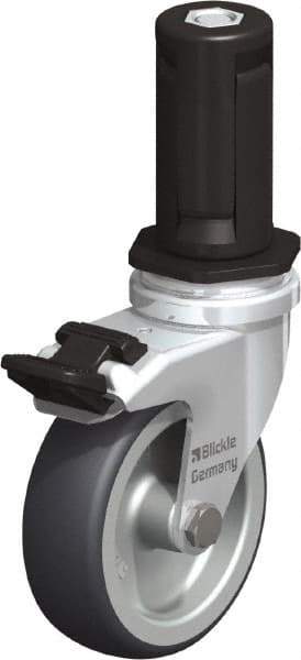 Blickle - 3" Diam x 63/64" Wide x 4" OAH Stem Mount Swivel Caster with Brake - Rubber Elastomer (TPE), 165 Lb Capacity, Plain Bore Bearing, Round Stem - USA Tool & Supply