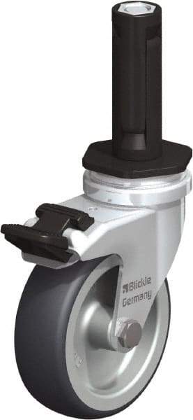 Blickle - 3" Diam x 63/64" Wide x 4" OAH Stem Mount Swivel Caster with Brake - Rubber Elastomer (TPE), 165 Lb Capacity, Plain Bore Bearing, Round Stem - USA Tool & Supply