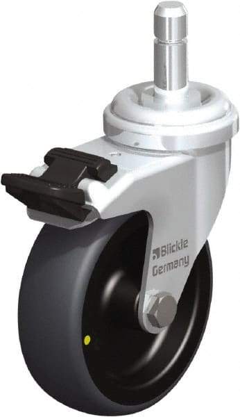 Blickle - 3" Diam x 63/64" Wide x 3-27/32" OAH Stem Mount Swivel Caster with Brake - Rubber Elastomer (TPE), 110 Lb Capacity, Plain Bore Bearing, Friction Stem - USA Tool & Supply