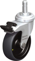 Blickle - 3" Diam x 63/64" Wide x 3-27/32" OAH Stem Mount Swivel Caster with Brake - Rubber Elastomer (TPE), 110 Lb Capacity, Plain Bore Bearing, Friction Stem - USA Tool & Supply