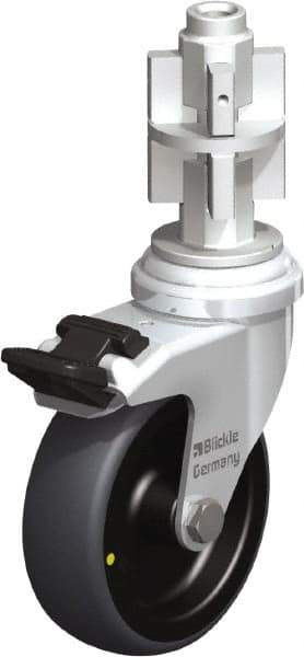Blickle - 3" Diam x 63/64" Wide x 4" OAH Metal Expander Mount Swivel Caster with Brake - Rubber Elastomer (TPE), 110 Lb Capacity, Plain Bore Bearing, Metal Expander Stem - USA Tool & Supply