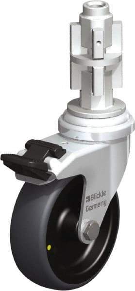 Blickle - 3" Diam x 63/64" Wide x 4" OAH Metal Expander Mount Swivel Caster with Brake - Rubber Elastomer (TPE), 110 Lb Capacity, Plain Bore Bearing, Metal Expander Stem - USA Tool & Supply