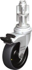 Blickle - 3" Diam x 63/64" Wide x 4" OAH Metal Expander Mount Swivel Caster with Brake - Rubber Elastomer (TPE), 110 Lb Capacity, Plain Bore Bearing, Metal Expander Stem - USA Tool & Supply
