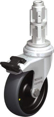 Blickle - 3" Diam x 63/64" Wide x 4" OAH Metal Expander Mount Swivel Caster with Brake - Rubber Elastomer (TPE), 110 Lb Capacity, Plain Bore Bearing, Metal Expander Stem - USA Tool & Supply