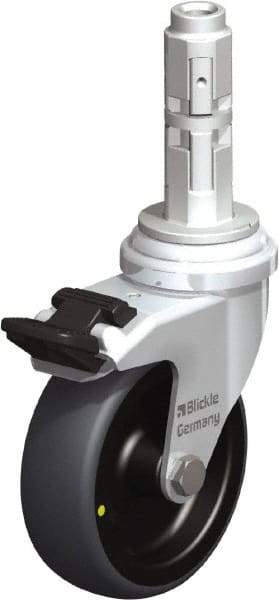 Blickle - 3" Diam x 63/64" Wide x 4" OAH Metal Expander Mount Swivel Caster with Brake - Rubber Elastomer (TPE), 110 Lb Capacity, Plain Bore Bearing, Metal Expander Stem - USA Tool & Supply
