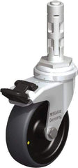 Blickle - 3" Diam x 63/64" Wide x 4" OAH Metal Expander Mount Swivel Caster with Brake - Rubber Elastomer (TPE), 110 Lb Capacity, Plain Bore Bearing, Metal Expander Stem - USA Tool & Supply