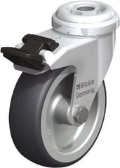 Blickle - 3" Diam x 63/64" Wide x 3-55/64" OAH Hollow Kingpin Mount Swivel Caster with Brake - Rubber Elastomer (TPE), 110 Lb Capacity, Plain Bore Bearing, Hollow Kingpin Stem - USA Tool & Supply