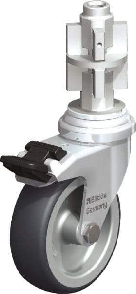 Blickle - 3" Diam x 63/64" Wide x 4" OAH Metal Expander Mount Swivel Caster with Brake - Rubber Elastomer (TPE), 165 Lb Capacity, Plain Bore Bearing, Metal Expander Stem - USA Tool & Supply