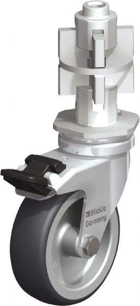 Blickle - 3" Diam x 63/64" Wide x 4" OAH Metal Expander Mount Swivel Caster with Brake - Rubber Elastomer (TPE), 165 Lb Capacity, Plain Bore Bearing, Metal Expander Stem - USA Tool & Supply