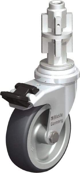 Blickle - 3" Diam x 63/64" Wide x 4" OAH Metal Expander Mount Swivel Caster with Brake - Rubber Elastomer (TPE), 165 Lb Capacity, Plain Bore Bearing, Metal Expander Stem - USA Tool & Supply