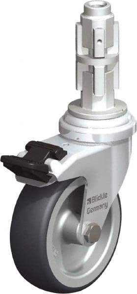 Blickle - 3" Diam x 63/64" Wide x 4" OAH Metal Expander Mount Swivel Caster with Brake - Rubber Elastomer (TPE), 165 Lb Capacity, Plain Bore Bearing, Metal Expander Stem - USA Tool & Supply