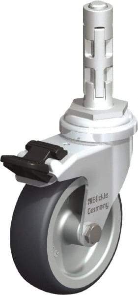 Blickle - 3" Diam x 63/64" Wide x 4" OAH Metal Expander Mount Swivel Caster with Brake - Rubber Elastomer (TPE), 165 Lb Capacity, Plain Bore Bearing, Metal Expander Stem - USA Tool & Supply