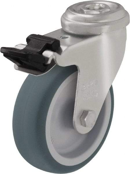 Blickle - 3" Diam x 63/64" Wide x 3-55/64" OAH Hollow Kingpin Mount Swivel Caster with Brake - Rubber Elastomer (TPE), 165 Lb Capacity, Plain Bore Bearing, Hollow Kingpin Stem - USA Tool & Supply