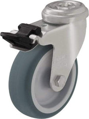 Blickle - 4" Diam x 63/64" Wide x 4-49/64" OAH Hollow Kingpin Mount Swivel Caster with Brake - Rubber Elastomer (TPE), 154 Lb Capacity, Plain Bore Bearing, Hollow Kingpin Stem - USA Tool & Supply