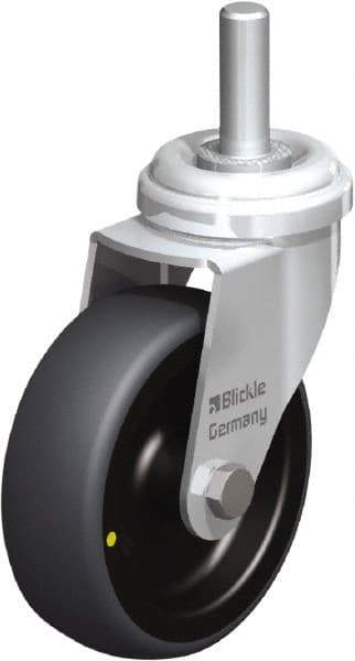 Blickle - 3" Diam x 63/64" Wide x 3-27/32" OAH Stem Mount Swivel Caster - Rubber Elastomer (TPE), 110 Lb Capacity, Plain Bore Bearing, 3/8 x 1-13/16" Threaded Stem - USA Tool & Supply
