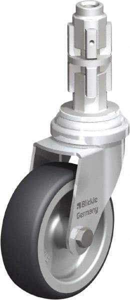 Blickle - 3" Diam x 63/64" Wide x 4" OAH Metal Expander Mount Swivel Caster - Rubber Elastomer (TPE), 165 Lb Capacity, Plain Bore Bearing, Metal Expander Stem - USA Tool & Supply